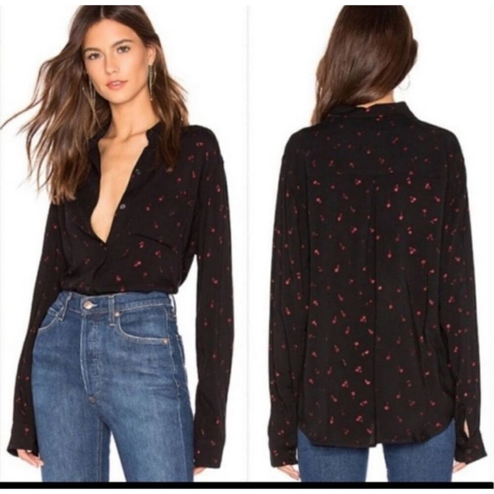 Rails Rocsi Metallic Cherry Print Black Button Do… - image 7